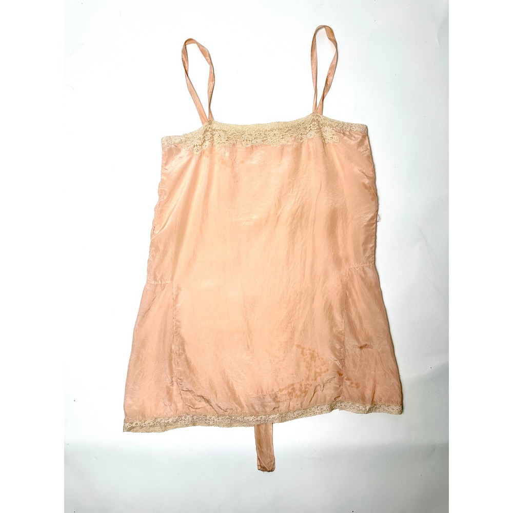 Vintage 1920s Step In Teddy Pale Peach Silk Ecru Lace Flapper Lingerie AS IS
